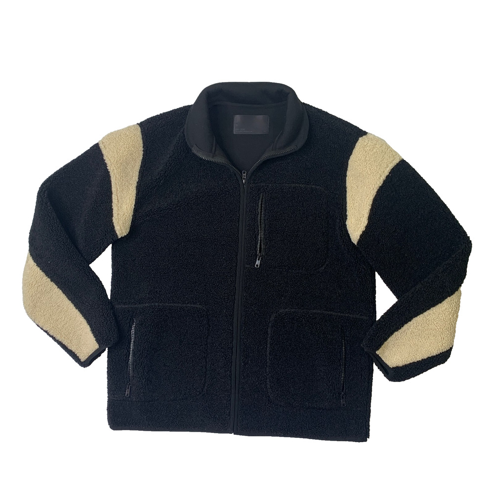 Oak + Fort Jacket Mens S Small Cream Black Sherpa Relaxed Fit Full Zip HighNeck